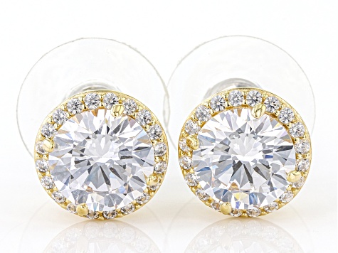 White Cubic Zirconia 18k Yellow Gold Over Sterling Silver Earrings 6.53ctw