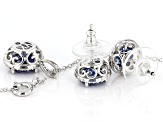 Blue And White Cubic Zirconia Platineve Earrings And Pendant With Chain Set 7.82ctw
