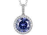 Blue And White Cubic Zirconia Platineve Earrings And Pendant With Chain Set 7.82ctw
