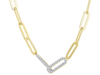 White Cubic Zirconia 18k Yellow Gold Over Sterling Silver Paperclip Chain Necklace 0.53ctw