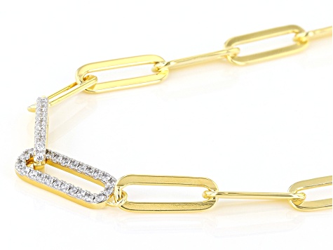 18K Gold Layered Paper Clip Link Bracelet Featuring Micro Pave Cubic Zirconia Star