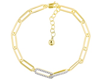 Picture of White Cubic Zirconia 18k Yellow Gold Over Sterling Silver Paperclip Chain Bracelet 0.53ctw