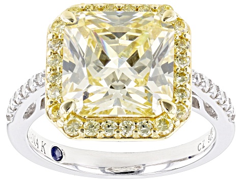 Yellow And White Cubic Zirconia Platineve And 18k Yellow Gold Over Sterling Silver Ring 8.47ctw