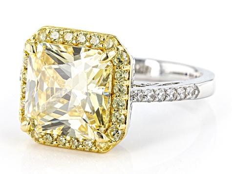 Yellow And White Cubic Zirconia Platineve And 18k Yellow Gold Over Sterling Silver Ring 8.47ctw