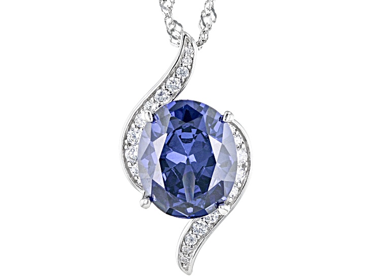 Blue And White Cubic Zirconia Platineve Pendant With Chain 7.27ctw