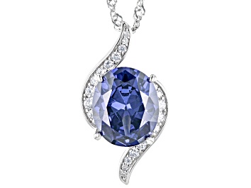 Picture of Blue And White Cubic Zirconia Platineve Pendant With Chain 7.27ctw