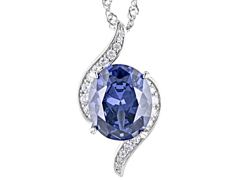 Blue And White Cubic Zirconia Platineve Pendant With Chain 7.27ctw