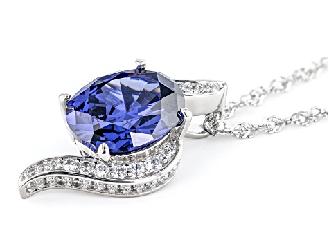 Blue And White Cubic Zirconia Platineve Pendant With Chain 7.27ctw