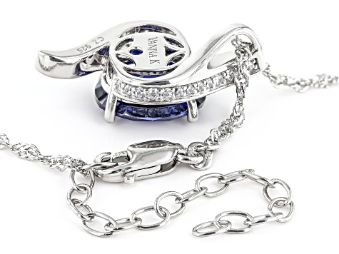 Blue And White Cubic Zirconia Platineve Pendant With Chain 7.27ctw