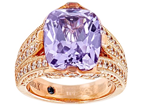 Purple And White Cubic Zirconia 18k Rose Gold Over Silver Ring 10.76ctw