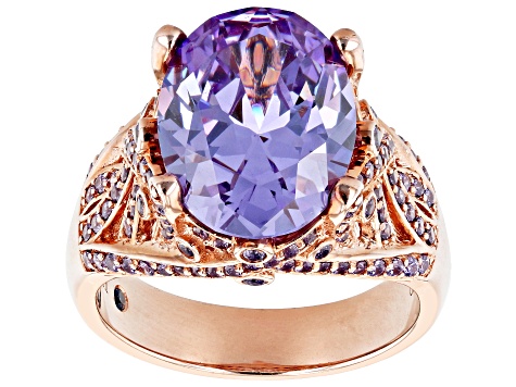 Purple Cubic Zirconia 18k Rose Gold Over Silver Ring 16.70ctw