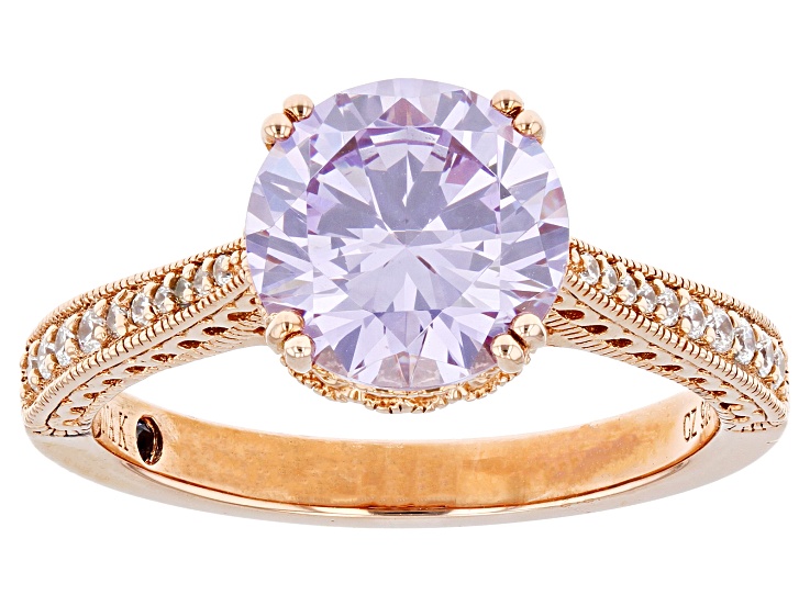 Purple And White Cubic Zirconia 18k Rose Gold Over Silver