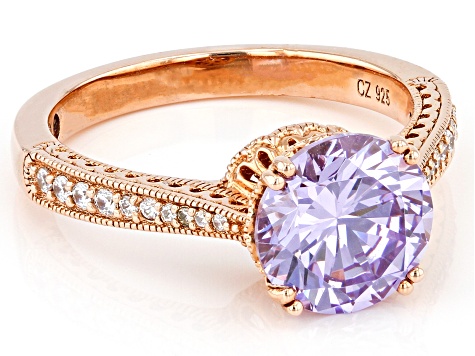 Purple And White Cubic Zirconia 18k Rose Gold Over Silver