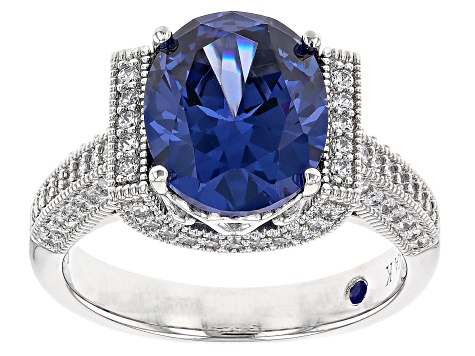 Blue And White Cubic Zirconia Platineve Ring 9.63ctw