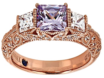 Picture of Purple And White Cubic Zirconia 18k Rose Gold Over Silver Ring 3.38ctw