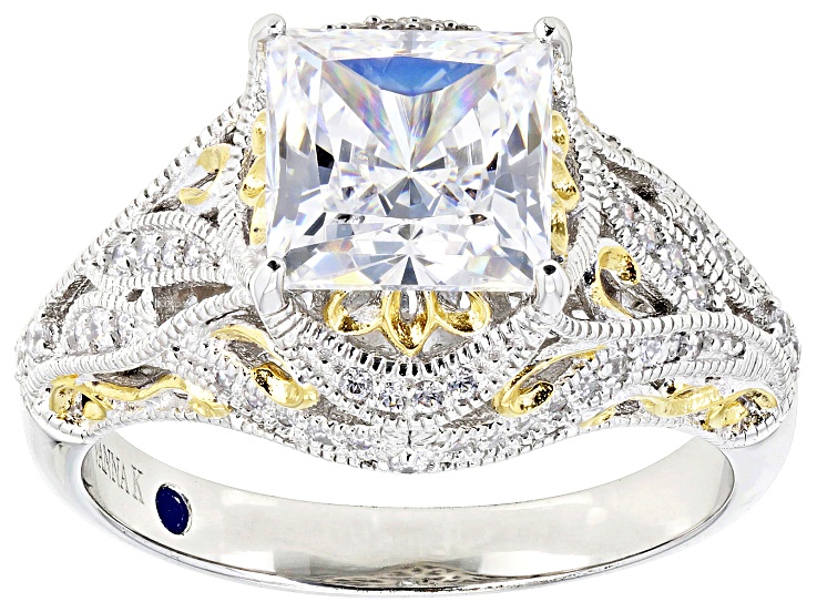 18K gold Overlay リング Cubic Zirconia Platineve And 18k Yellow Gold Over Silver
