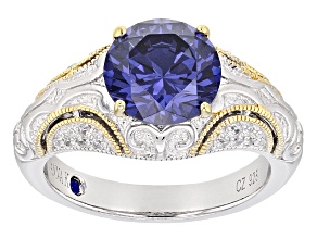 Blue And White Cubic Zirconia Platineve And 18K Yellow Gold Over Sterling Ring 4.45ctw