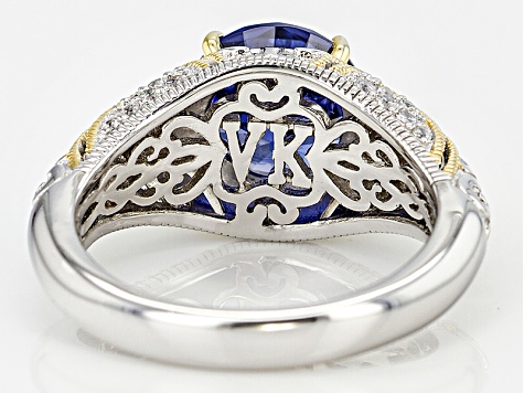 Blue And White Cubic Zirconia Platineve And 18K Yellow Gold Over Sterling Ring 4.45ctw