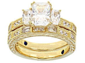 White Cubic Zirconia 18k Yellow Gold Over Silver Ring With Band 4.26ctw