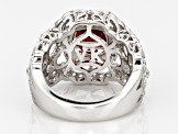 Red Synthetic Corundum And White Cubic Zirconia Platineve Ring 3.79ctw