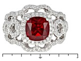 Red Synthetic Corundum And White Cubic Zirconia Platineve Ring 3.79ctw