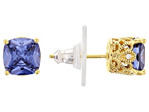 Blue & White Cubic Zirconia 18k Yellow Gold Over Silver Earrings 5.21ctw