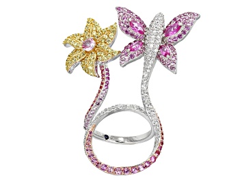Picture of Pink Lab Created Sapphire And Cubic Zirconia Platineve And 18k Rose And Yellow Silver Ring 6.09ctw