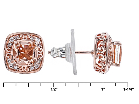 Morganite Simulant And White Cubic Zirconia 18k Rose Gold Over Sterling Earrings 1.62ctw