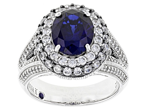 Lab Created Sapphire And White Cubic Zirconia Platineve Ring 4.74ctw