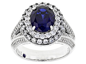 Lab Created Sapphire And White Cubic Zirconia Platineve Ring 4.74ctw