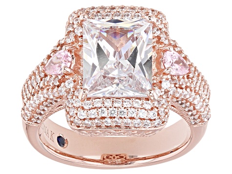 Pink & White Cubic Zirconia 18k Rose Gold Over Sterling Silver Ring 7.56ctw