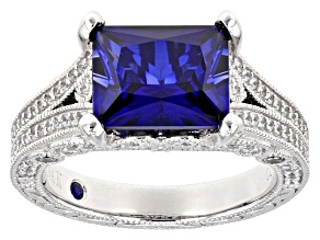 Lab Created Blue Sapphire And White Cubic Zirconia Platineve Ring 4.81ctw