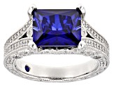 Lab Created Blue Sapphire And White Cubic Zirconia Platineve Ring 4.81ctw