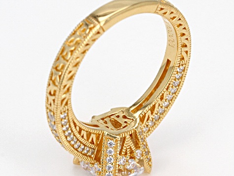 White Cubic Zirconia 18k Yellow Gold Over Sterling Silver Ring 4.61ctw