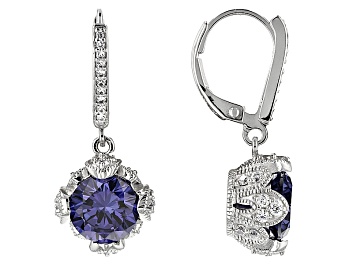 Picture of Blue & White Cubic Zirconia Platineve Earrings 5.49ctw