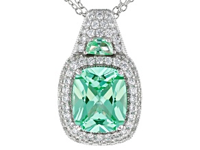 Lab Created Green Spinel & White Cubic Zirconia Platineve ™ Center Design Pendant With Chain 8.43ctw