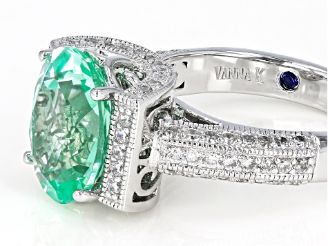 Lab Created Green Spinel & White Cubic Zirconia Platineve Center Design Ring 5.44ctw