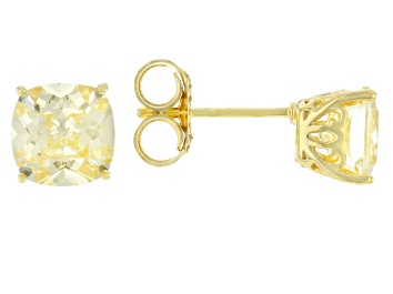 Picture of Canary Cubic Zirconia 18K Yellow Gold Over Sterling Silver Stud Earrings 5.04ctw