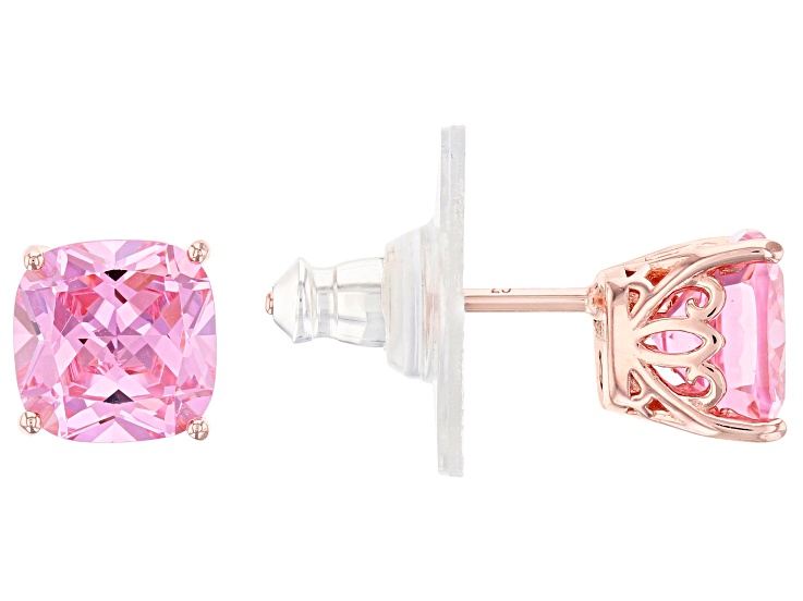 Pink Cubic Zirconia 18K Rose Gold Over Sterling Silver Stud