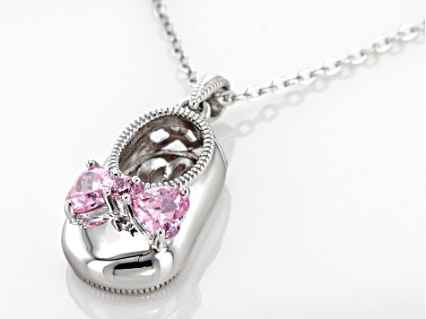 Pink Cubic Zirconia Platineve Baby Shoe Pendant With Chain 0.89ctw