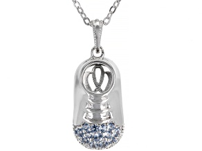 Lab Blue Spinel Platineve Baby Shoe Pendant With Chain 0.21ctw