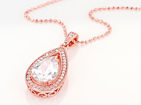 White Cubic Zirconia 18k Rose Gold Over Sterling Silver Pendant With Chain 3.33ctw