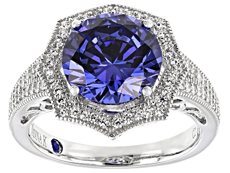 Blue And White Cubic Zirconia Platineve Ring 6.44ctw