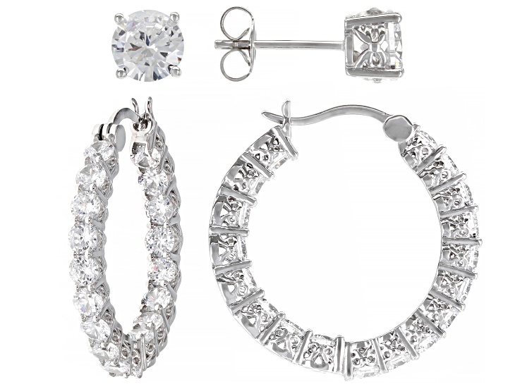 White Cubic Zirconia Platineve Earrings set of 2 9.99ctw