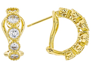 Picture of White Cubic Zirconia 18k Yellow Gold Over Sterling Silver Hoop Earrings 3.10ctw