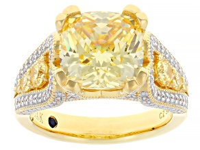 Canary And White Cubic Zirconia 18k Yellow Gold Over Sterling Silver Ring 8.77ctw