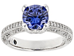 Blue And White Cubic Zirconia 18k Yellow Gold Over Sterling Silver Ring 8.21ctw