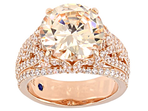 Champagne And White Cubic Zirconia 18k Rose Gold Over Sterling Silver Ring 12.40ctw