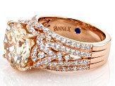 Champagne And White Cubic Zirconia 18k Rose Gold Over Sterling Silver Ring 12.40ctw