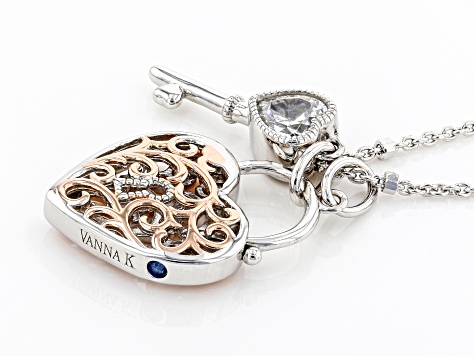 White Cubic Zirconia Platineve ® Heart And Key Pendant With Chain 0.68ctw